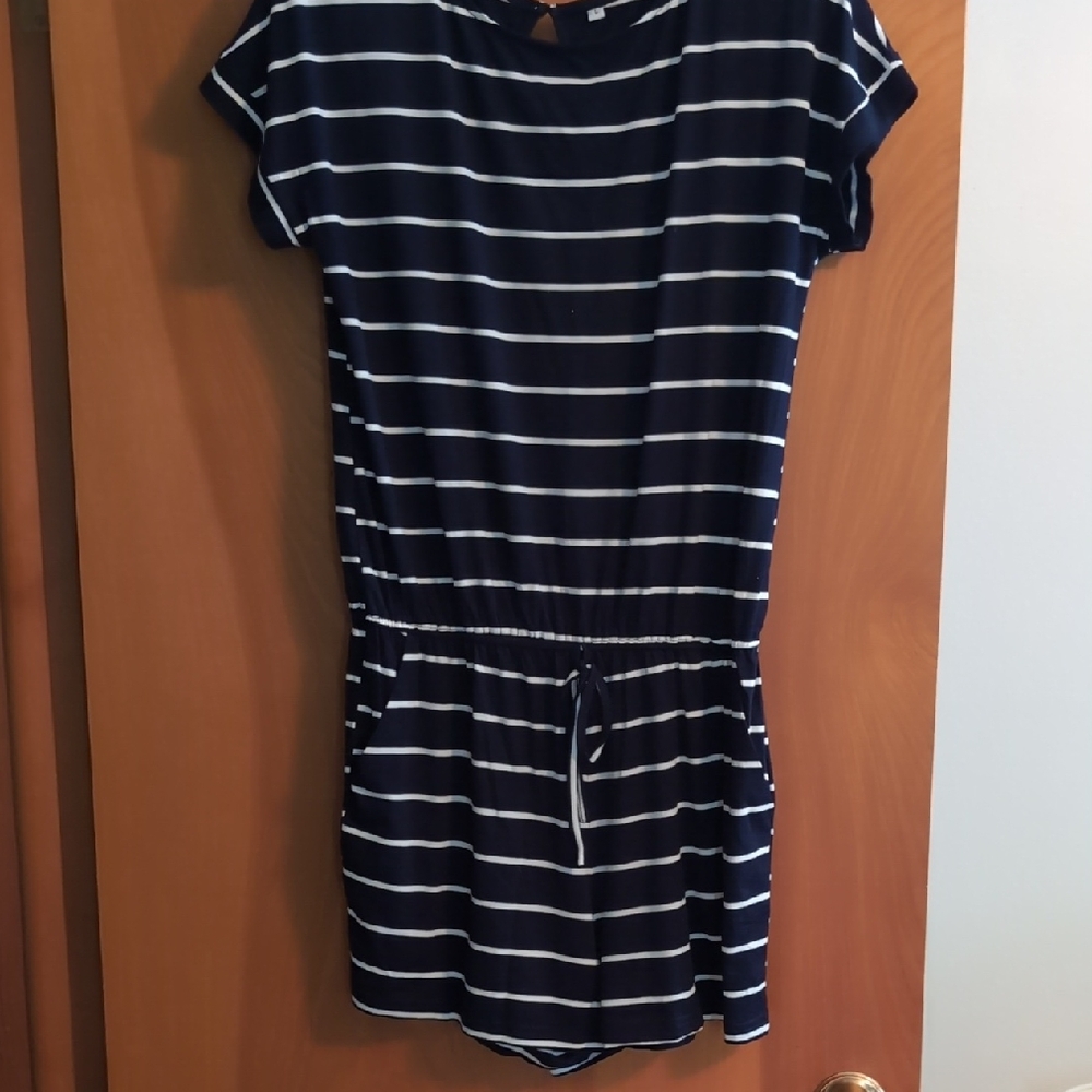 Navy and White Striped Romper